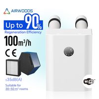 Système de ventilation d'air frais silencieux pour hôtel, professionnel, 100CMH, mural, HRV, capteur IAQ intelligent Tuya, ERV pour une seule pièce