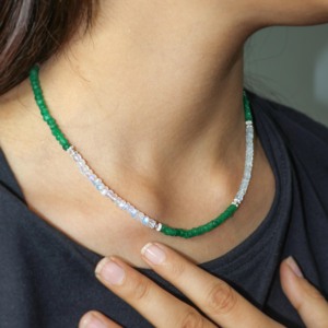 Face Beaded <b>Necklace</b> Emerald Moon Design Natural Stone Beaded <b>Necklace</b> Dainty Minimalist Women Fashion Jewelry - Product Image 3