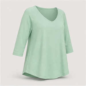 <b>Womens</b> Pale Mint Green <b>V</b> <b>Neck</b> Three Quarter Raglan Sleeve Relaxed <b>T</b> <b>Shirt</b> WTS-0022 - Product Image 4