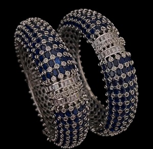 Beautiful Trendy Premium Quality Brass Silver Plated Moissanite Two <b>Set</b> <b>Bangles</b> for Women Party Wedding Collection - Product Image 3