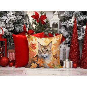 Dwelf Cat in Fall Leaves Almohada decorativa Lavable a máquina 14H x 14W para interior Exterior Sofá Cama Patio Decoración - Product Image 6