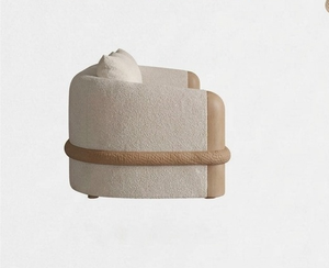 Sofá Moderno y Elegante de Tela Bouclé con Detalles Curvos de Madera para una Colección de Muebles de Alta Calidad para el Hogar - Product Image 4