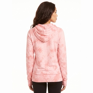 <b>Women's</b> Coral <b>Pink</b> Lace-Up <b>Hoodie</b> | KhumBro Tie-Dye V-Neck Pullover Thumbholes Long Sleeve 100% Cotton Breathable Pockets Autumn - Product Image 4