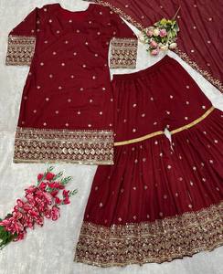 New TENNECY Designer Party Wear <b>Top</b> Plazzo with Fancy Dupatta Heavy Vichitra Silk Heavy Embroidery Work Quick Dry - Product Image 6