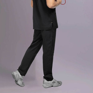 Blouses médicales noires pour hommes, col en V, manches courtes, coton et polyester, uniforme d'hôpital avec poche et attache pour stéthoscope - Product Image 2