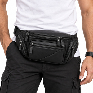 Sac banane en cuir personnalisé avec logo, unisexe, sac bandoulière, plusieurs compartiments zippés, ceinture réglable, sac banane de voyage et d'extérieur - Product Image 2