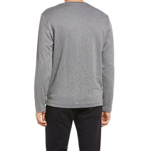 T-shirt à manches longues pour homme, gris, col en V, coupe classique, tricoté, couleur unie, style décontracté, coton respirant - Product Image 6
