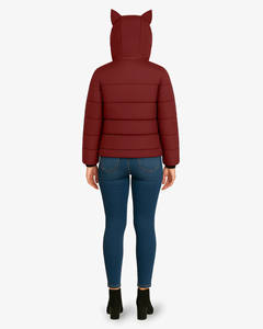 Manteau matelassé rouge pour femme de qualité supérieure, tendance, au look attrayant, avec capuche amusante inspirée des animaux, veste d'hiver matelassée chaude - Product Image 2
