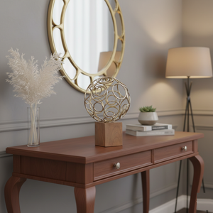 Sculpture abstraite en métal en forme de feuille d'arbre avec base en bois, accent décoratif moderne pour la maison, pour salon, bureau, table ou étagère. - Product Image 2