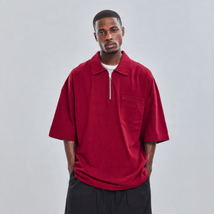 Polo Homme Oversize à Demi-Zip Manches Courtes Été Coupe Ample Épaules Tombantes - Product Image 3