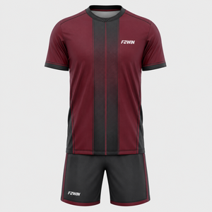 Ensemble de maillot de football pour homme F2WIN, bordeaux et noir, manches courtes, respirant, maille, séchage rapide, coupe classique, toutes saisons, OEM - Product Image 1