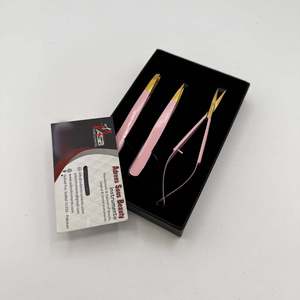 <b>Light</b> Pink Gold Custom Logo Eyebrow Tweezers Stainless Steel Slanted <b>Pointed</b> Tip Brow Tweezers With Spring Scissor - Product Image 4