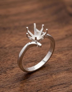 Anillo de Plata de Ley 925 con Engaste de Corona de 8 Puntas, Anillo Semimontado para Gema Redonda de 6mm-8mm, Anillo de Compromiso Solitario - Product Image 1