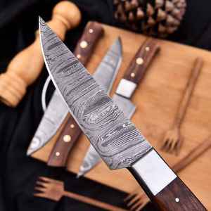 Damascus Steel <b>Knife</b> <b>Set</b> 4-Piece Customized Handle Chef <b>Knives</b> <b>Sharp</b> Serrated Edge Handmade 96 Layers Stainless Steel Right Hand - Product Image 2