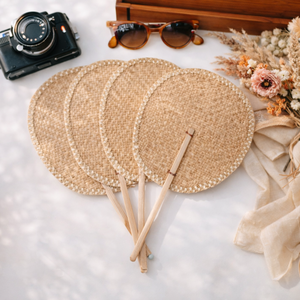 Ecowoodies Personalized Creative Summer Cooling Art Deco Hanging & Movable 4-Piece Bamboo and Raffia Woven Handmade <b>Craft</b> - Product Image 1