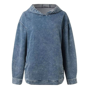 Sudadera con capucha para mujer, de longitud regular, hecha a medida, de material sólido, de color y diseño unidos, con lavado ácido y servicio OEM, la más vendida. - Product Image 1