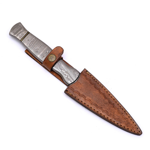 Cuchillo Skinner Burraq Hecho a Mano con Acero de Damasco de 9 Pulgadas, Mango de Acero de Damasco de 2 mm de Grosor, Funda de Cuero para Uso en Exteriores - Product Image 5
