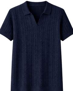 Polo de Punto Azul Marino Personalizado para Hombre, Manga Corta, Tejido de Cable Texturizado, Corte Ajustado Informal de Verano, Fabricante Mayorista OEM - Product Image 1