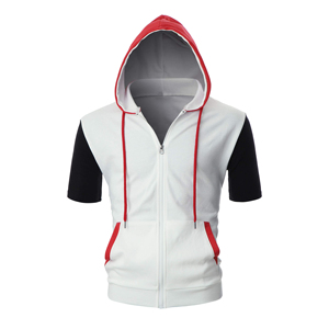 เสื้อฮู้ดแขนสั้นสำหรับผู้ชายมีซิป เหมาะสำหรับการไปเที่ยวชายหาดและวันหยุดฤดูร้อน น้ำหนักเบา สวมใส่ง่าย เสื้อฤดูร้อน - Product Image 1