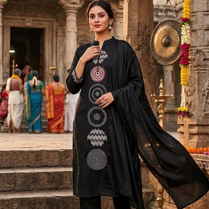 ชุด kurta และกางเกงพิมพ์ลาย A-line สำหรับผู้หญิงทันสมัยพร้อม dupatta - Product Image 1