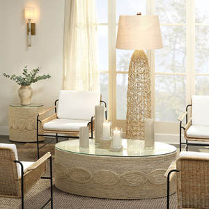 โต๊ะกาแฟท็อปกระจกสไตล์บ้านไร่ชายฝั่ง - Product Image 4