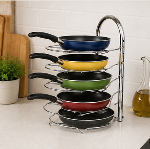 Space-Saving 5-Tier Metal Pan Organizer Rack Heavy Duty Vertical Cookware Storage Holder for Kitchen Cabinets <b>Pot</b> <b>Stand</b> - Product Image 6