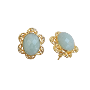 Boucles d'oreilles clous unisexes en Amazonite plaqué or 18 carats, style hip-hop, forme couronne, pour occasions festives - Product Image 3