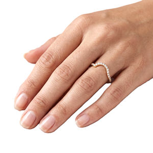 New Trending Minimalist Curved Ring 9K 10K Solid Gold Stackable <b>Wedding</b> Band V Shape Micro Pave Ring Round Lab Carted Diamond - Product Image 5
