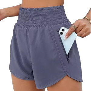 Shorts Deportivos de Cintura Alta para Mujer, Color Rosa Sólido, con Bolsillos Laterales, Secado Rápido, Ajuste Deportivo, Talla Regular, Tejido de Spandex y Poliéster - Product Image 6