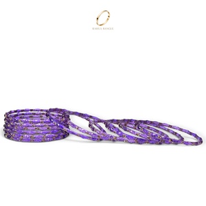 Bracelets en verre de Kasmir violet faits à la main de luxe, plaqués or, avec pierres de cristal, collection de bijoux traditionnels pour femmes - Product Image 5