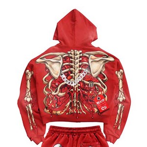 Conjunto de Sudadera con Capucha y Pantalones Deportivos para Hombre, Marca Protect Style Apparels, Estampado de Esqueleto Rojo, Transpirable, Poliéster/Algodón, Estilo Urbano, FRENCH TERRY - Product Image 2