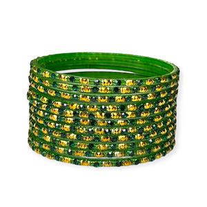 กำไลข้อมือแก้วเคลือบเงาสีเขียวทันสมัย ดีไซน์เก๋ ประดับคริสตัลชุบทองและมุก เหมาะสำหรับงานแต่งงานและงานปาร์ตี้ - Product Image 3