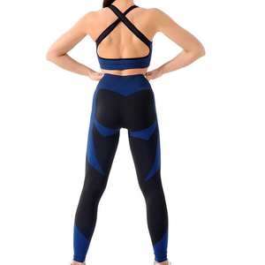 Women Gym Yoga 2-Piece Set Custom Color Solid Front Logo Seamless Spandex/Nylon Quick-Dry Breathable Mid Waist Leggings Bra Top - Product Image 2