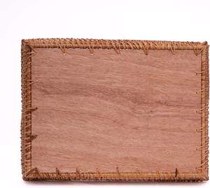 Handwoven Rattan Serving Tray with Printed Base Rectangular Wicker with Handles Stylish Breakfast Tea <b>Coffee</b> <b>Table</b> - Product Image 4