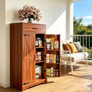 Armoire de cuisine moderne de style farmhouse, 47 pouces, en métal et bois, avec étagères en MDF - Product Image 1