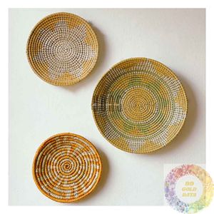 Platos Decorativos Tejidos a Mano, Cestas de Ratán, Arte de Pared de Fibra Natural, Juego de Arte de Pared para el Hogar Moderno, Sala de Estar, Dormitorio, Interior - Product Image 1