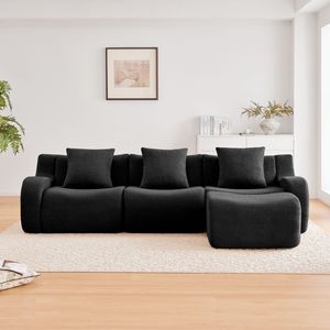 Canapé 3 places en tissu Teddy de haute qualité, sans structure, design antidérapant, accoudoirs incurvés nécessitant assemblage, chaise longue épurée - Product Image 3