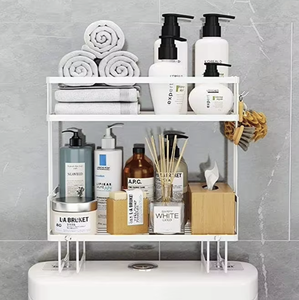 Étagère de rangement pour toilettes sans perçage OEM/ODM Vietnam, 2 niveaux, organisateur de salle de bain avec crochets, base adhésive - Product Image 2
