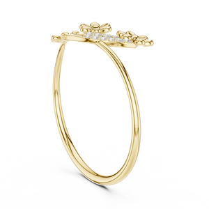 Anillo de Diamantes con Flor Dorada, Joyería Floral de Banda Abierta para Mujer, Regalo de Compromiso o Aniversario - Product Image 3