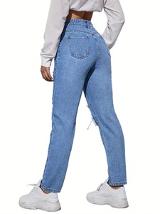 Jeans Casuales de Mujer, Cintura Alta, Rotos, Sin Etiqueta, Personalizados, Azules, Corte Regular, Nuevo Modelo - Product Image 3