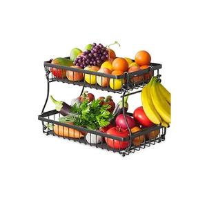Canasta para Frutas de 2 Niveles, Soporte para Plátanos, Organizador de Frutas para Encimera de Cocina, Almacenamiento de Verduras de Alambre Metálico - Product Image 1