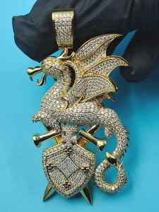 Colgante de Dragón Increíble de Plata de Ley 925 con Diamantes de Moissanita VVS, Estilo Hip Hop de Dibujos Animados Totalmente Cubierto de Diamantes para Fiestas, Colgante para Hombres - Product Image 6