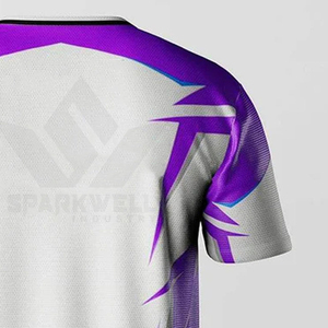 เสื้อวอลเลย์บอลผู้ชายสีม่วงขาวแบบสั่งทำพิเศษ คอวี แขนสั้น ระบายเหงื่อได้ดี ผลิตจากโพลีเอสเตอร์ ชุดทีมสำหรับผู้ใหญ่ - Product Image 6