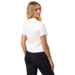 Women's White <b>Cap</b> Sleeve T Shirt Premium Stretch Crew Neck Casual Activewear Fashion Fitness Top Apparel Wear - Product Image 2