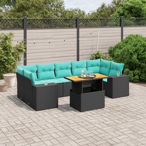 Set di divani da giardino in polyrattan nero da 8 pezzi con cuscini, eleganti mobili da esterno - Product Image 3