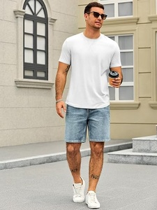 T-shirt blanc à manches courtes pour homme, col rond, coupe classique, jersey décontracté, 100% coton, couleur unie, respirant, séchage rapide, tricoté, coupe classique - Product Image 2