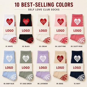 ถุงเท้าพิลาทิสกันลื่นลายหัวใจสีแดงพิมพ์ลาย Self Love Club สำหรับผู้ใหญ่ ใส่สบายๆ ในฤดูใบไม้ผลิ ผลิตจากโรงงาน VN - Product Image 6