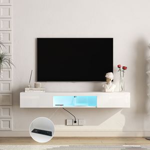 Modern 63\" <b>Wall</b>-Mounted <b>Floating</b> TV Stand with 16 Color LEDs Entertainment Center for 55 60 65 Inc TVs - Product Image 6