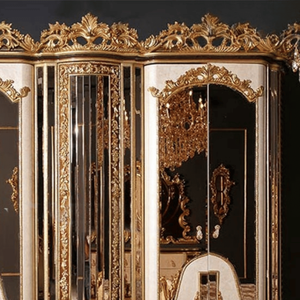Armoire de luxe sur mesure en bois massif style baroque royal, ivoire, noyer, or, ornée de sculptures, avec portes miroir, meubles haut de gamme - Product Image 3
