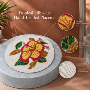 Set de table rond en perles de verre Hibiscus tropical, fait main, écologique, résistant à la chaleur - Product Image 5